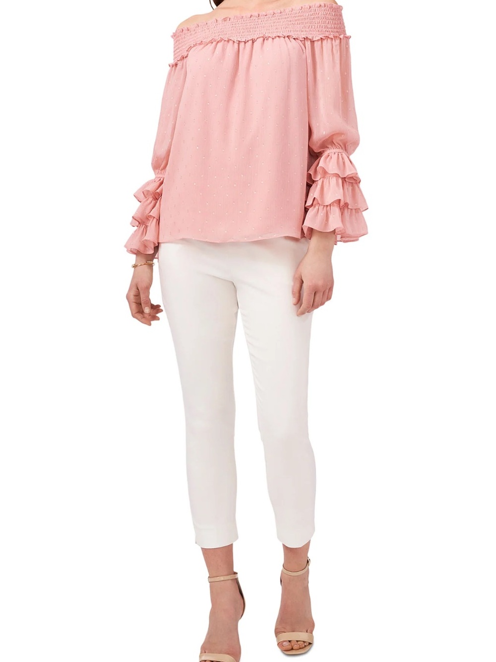 NWT MSK Women's Off The Shoulder Printed Lined Chiffon Top 
Dusty Rose Color